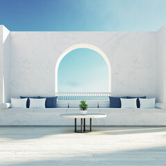 Luxury beach outdoor living - Santorini island 

style - 3D rendering 
