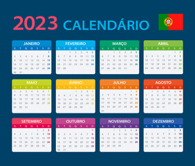 Template vector of color 2023 calendar - Portuguese version