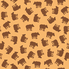 Vector pattern with teddy bears on an orange background.