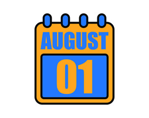 1 August calendar. August calendar icon in blue and orange. Vector Calendar Page Isolated on White Background.