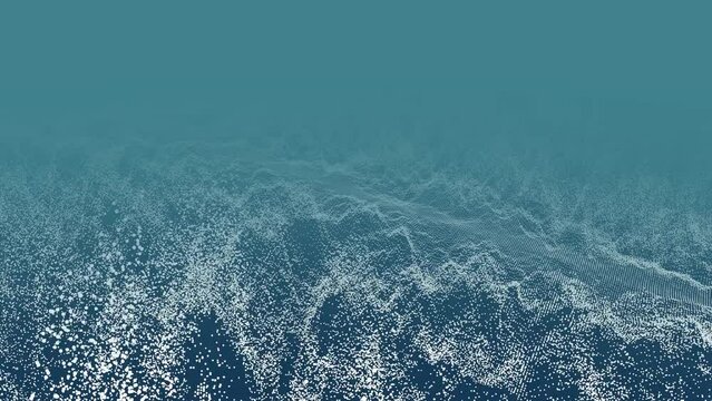 Animation of waves of white particles moving on blue background