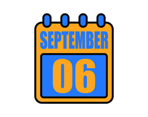 6 September calendar. September calendar icon in blue and orange. Vector Calendar Page Isolated on White Background.