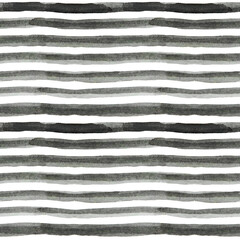 Hand painted  watercolor black horizontal lines, isolated on white. Seamless abstract striped grunge pattern. Trendy geometric illustrtion.