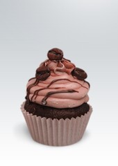 Tasty butter cream cup cake muffin on the desk