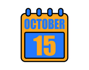 15 October calendar. October calendar icon in blue and orange. Vector Calendar Page Isolated on White Background.