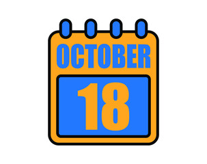 18 October calendar. October calendar icon in blue and orange. Vector Calendar Page Isolated on White Background.