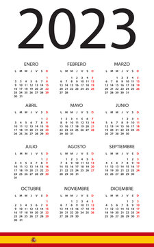Calendar 2023 year - vector template illustration. Spanish version