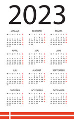 Vector template illustration of color 2023 calendar - Danish version