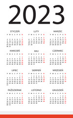 Vector template illustration of color 2023 calendar - Polish version