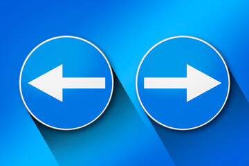 White arrows road sign indicating to go left and right against a blue background - choice,...