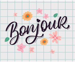Bonjour Paris Phrase Vector Lettering Calligraphy Brush Chalkboard © 1emonkey