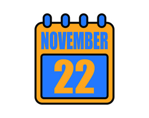 22 November calendar. November calendar icon in blue and orange. Vector Calendar Page Isolated on White Background.