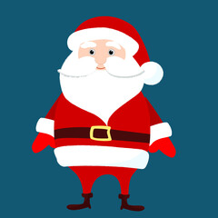 Santa Claus is standing upright. Side view. Winter funny and charming character design. Christmas illustration in cartoon flat style.