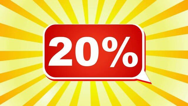 20%, twenty percent discount off red rectangle.