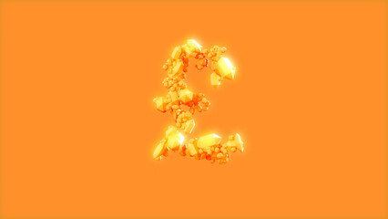 pound symbol on orange bg - design sweet crystals alphabet, isolated - object 3D rendering