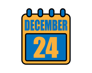 24 December calendar. December calendar icon in blue and orange. Vector Calendar Page Isolated on White Background.