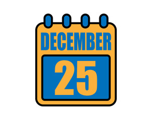 25 December calendar. December calendar icon in blue and orange. Vector Calendar Page Isolated on White Background.