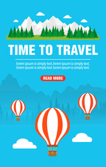 Time to travel design flat banner. Balloon travel