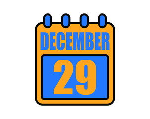 29 December calendar. December calendar icon in blue and orange. Vector Calendar Page Isolated on White Background.