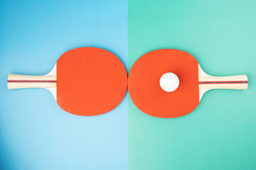 ping pong, table tennis rackets, competitions and matches concept