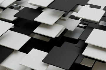 abstract background. chess. flying black and white platform cubes. 3d render. 3d illustration