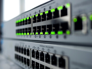 Computer network Ethernet switch ports medium shot