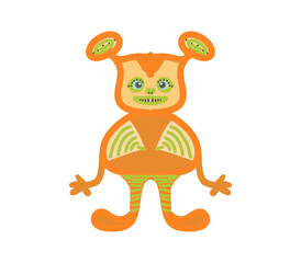 Orange color monster, cartoon character, color illustration on a transparent background, for design print