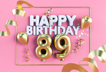 Happy Birthday 89 in Gold auf Rosa