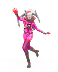 vintage astronaut girl is running in pin up style