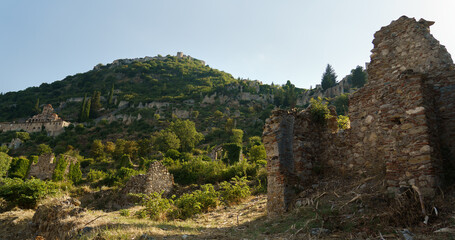 Fototapeta premium Ruins of Mystras ancient town near Sparta, UNESCO world heritage archeological sight.