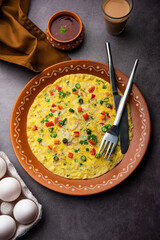 Indian Spiced Masala Omelet filled with fresh vegetable, healthy meal