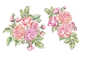 Deurstickers Watercolor_Roses_Bouquets © Jallo