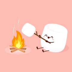 Marshmallow character. wallpaper. free space for text. logo design. bonfire vector.