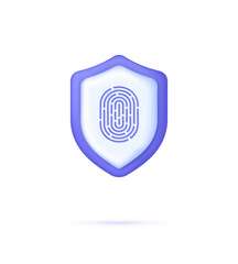 3D Biometric fingerprint password shield isolated on white background.Fingerprint identification vector icon. Touch ID.