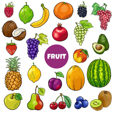 cartoon fresh fruit food objects set