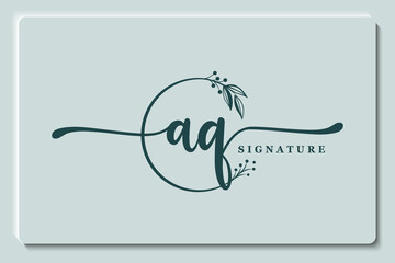 signature logo design aq initial isolated leaf and flower