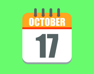 October day 17. Calendar icon for October. Vector illustration in orange and white on green background.