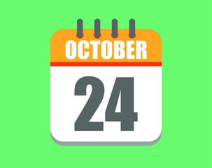 October day 24. Calendar icon for October. Vector illustration in orange and white on green background.