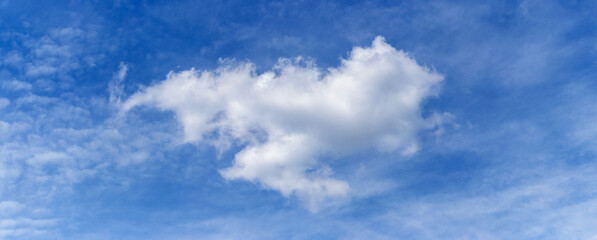 Naklejka na ściany i meble A big white fluffy cloud of a strange shape in the blue sky