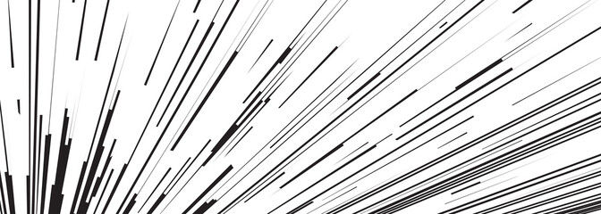 Obraz premium Comic book speed lines black color stripe and radial effect style for manga speed frame, superhero action, explosion background. Motion line effect, pop art. Vector 10 eps
