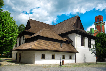 Fototapeta na wymiar Wooden historical evangelist church in Kezmarok town, included in List of UNESCO. Slovakia, Europe. 