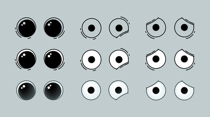 Googly eyes doodle facial expression vector set. Plastic wobbly eyeball collection for toy face decoration. - obrazy, fototapety, plakaty