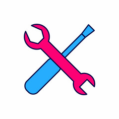 Filled outline Screwdriver and wrench spanner tools icon isolated on white background. Service tool symbol. Vector