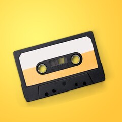 One single simple light  analog audio cassette tape object. Retrowave, synthwave retro vintage