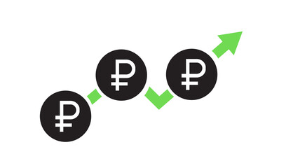 Ruble growth chart on a white background. Vector 10 eps