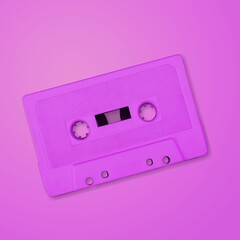 Fototapeta premium One single simple light analog audio cassette tape object. Retrowave, synthwave retro vintage
