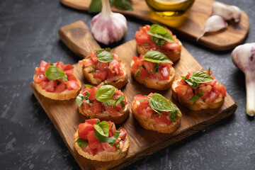 Italian bruschetta bread with tomato and basil
