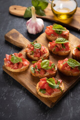 Italian bruschetta bread with tomato and basil