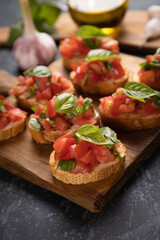 Italian bruschetta bread with tomato and basil