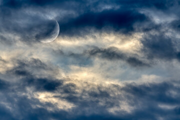 Moon Clouds Colorful Sunset Surreal Fantasy